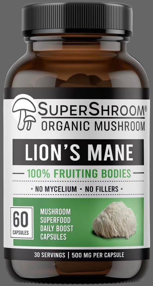 Organic Lions Mane  Supplements | Full-Spectrum Mushroom Powder | 100% Fruiting Bodies | No Fillers