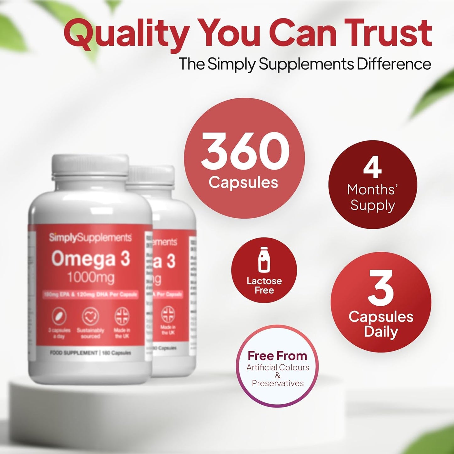 Pure Omega 3 1000Mg Capsules | Supports Heart, Brain & Eye Health | Rich in Omega 3 Fatty Acids | 540Mg of EPA and 360Mg of DHA per Serving | 360 Capsules = 4 Months’ Supply | Made in the UK