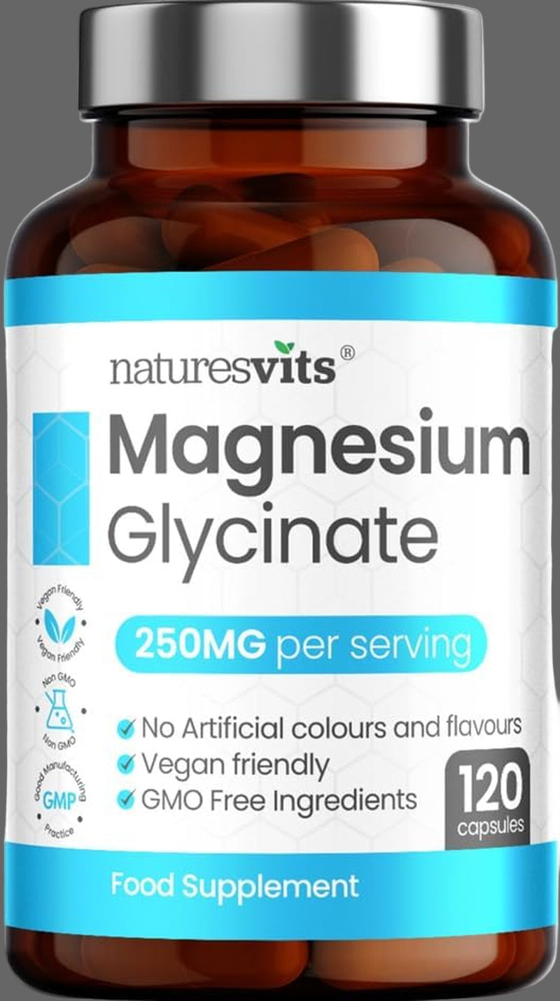 Magnesium Glycinate Capsules, 250 Mg - Bisglycinate Natural Night Time Supplement to Promote Sleep and Calm, Reduce Restless Legs and Relieve Muscle Cramps - Suitable for Women and Men