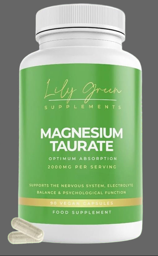 Lily Green Magnesium Taurate Supplements | 2000Mg per Serving Magnesium Supplements for Electrolyte Balance, Tiredness & Fatigue | 90 Vegan Capsules | No Artificial Fillers | Made in UK