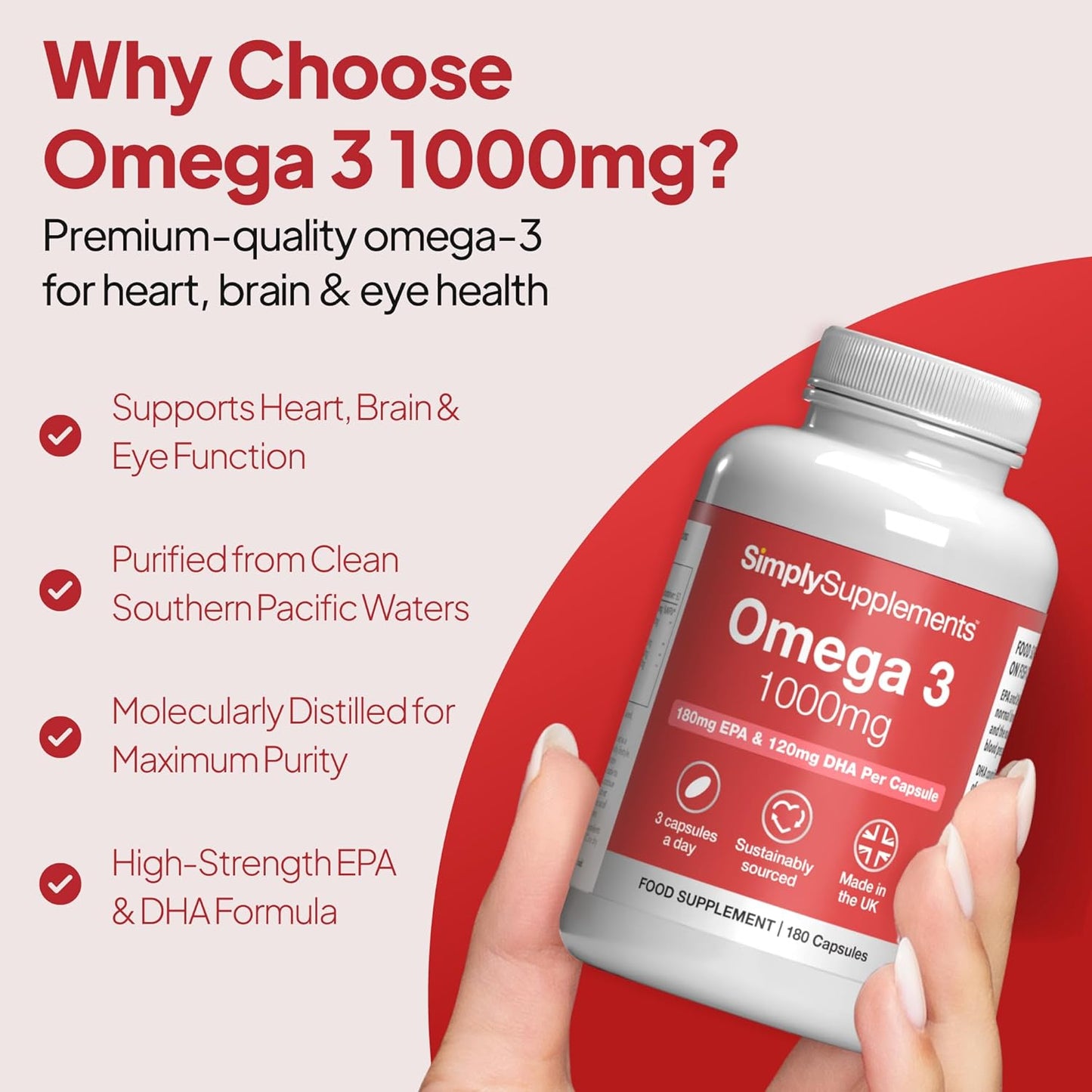 Pure Omega 3 1000Mg Capsules | Supports Heart, Brain & Eye Health | Rich in Omega 3 Fatty Acids | 540Mg of EPA and 360Mg of DHA per Serving | 360 Capsules = 4 Months’ Supply | Made in the UK